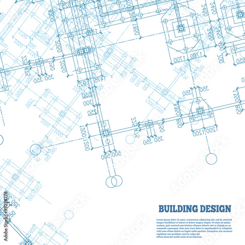 Building design background. Blue pile caps plan silhouette on white. Vector illustration.