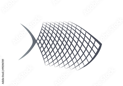 Fish stylized abstract icon. Food symbol. Grilled fish black sign on white background. Vector isolated.