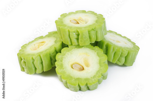 Bitter melon slices isolated on white background