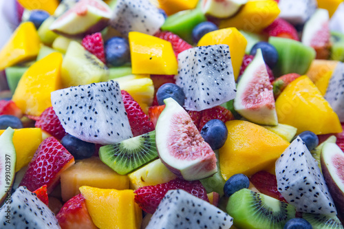 salad of fresh fruit berries kiwi strawberry blue
