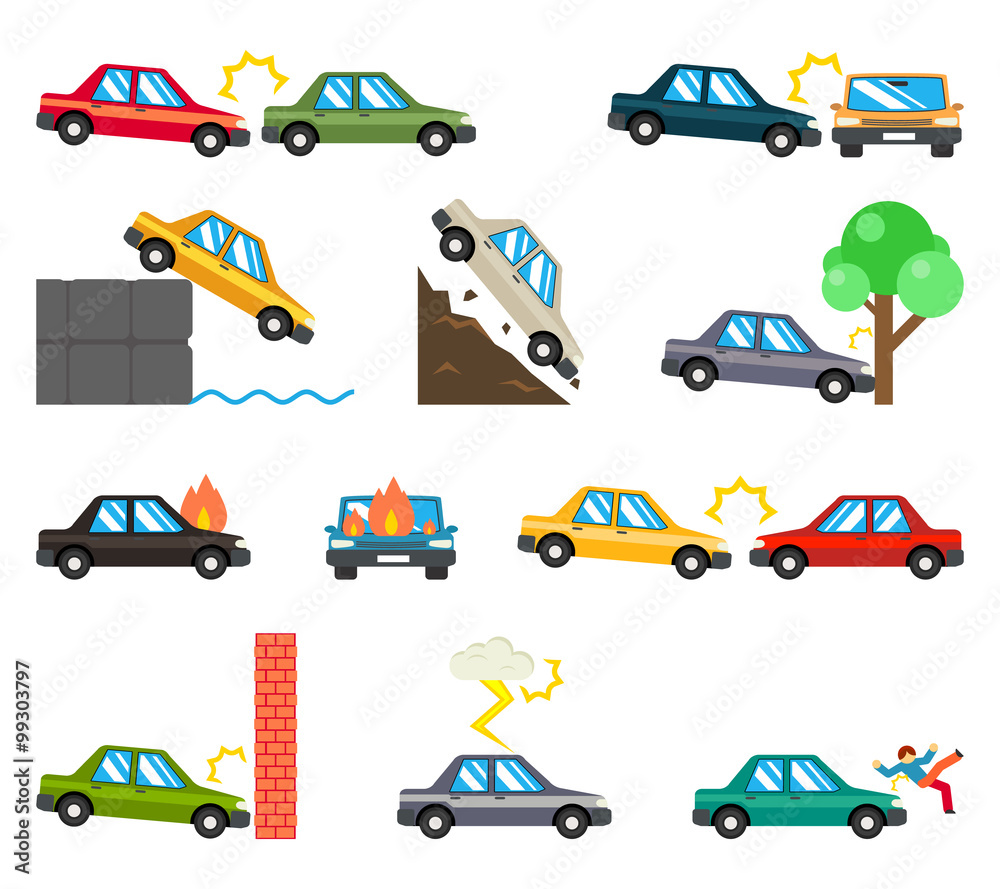 Car accidents flat icons