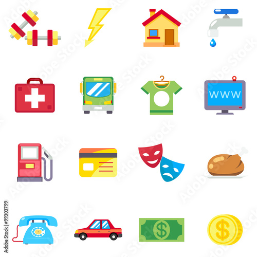 Monthly expenses, costs flat vector icons