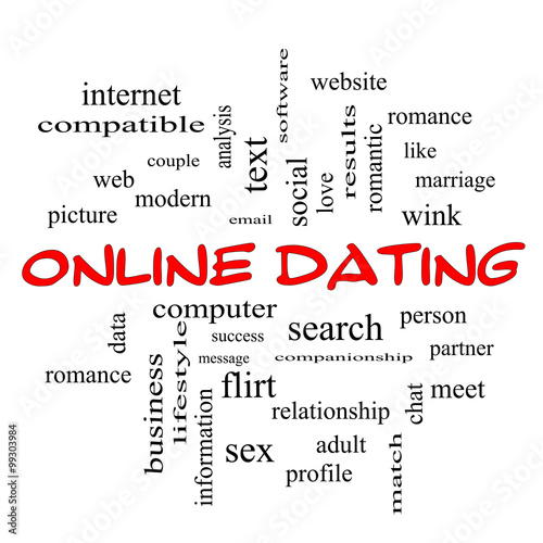 Online Dating Cloud Concept in red caps