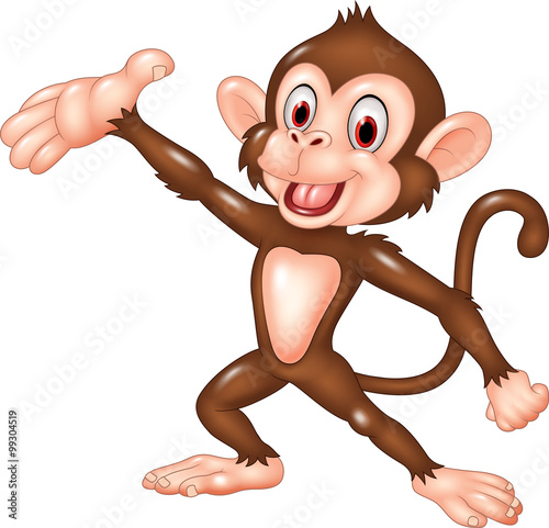 Cartoon funny monkey presenting isolated on white background