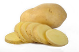 Fresh sliced potatoes on white