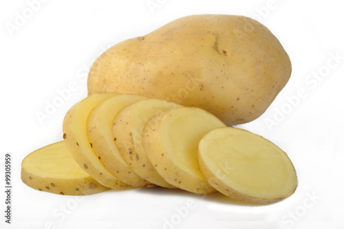 Fresh sliced potatoes on white