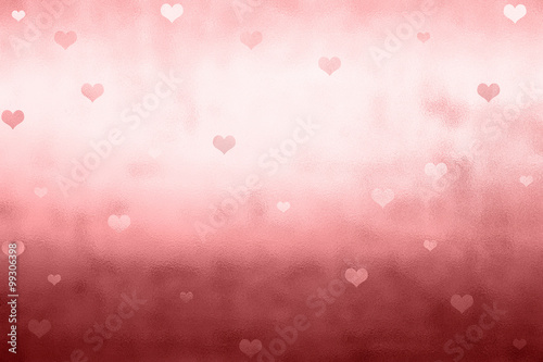 Marsala red color glass textured window detail with lovely Valentine's Day Heart shapes illustration background. Lovely textured Valentine Holidays greeting card copy space background.