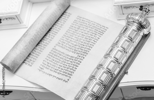 Book of Esther. Silver. Purim holiday. Black and White photo