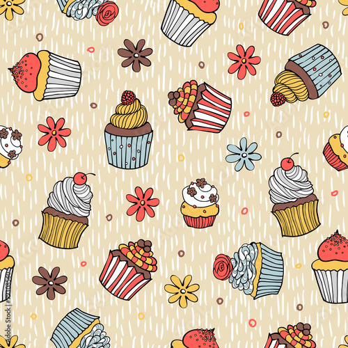 Color cupcake seamless pattern