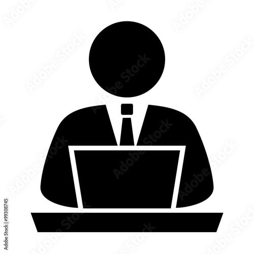 Person using computer, vector icon