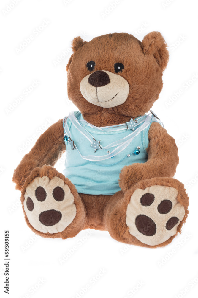 Teddy bear with blue shirt, isolated Teddy bear with blue shirt, isolated