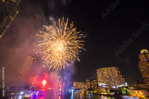 Firework at Chao Phraya River in countdown celebration party 2016 Bangkok Thailand