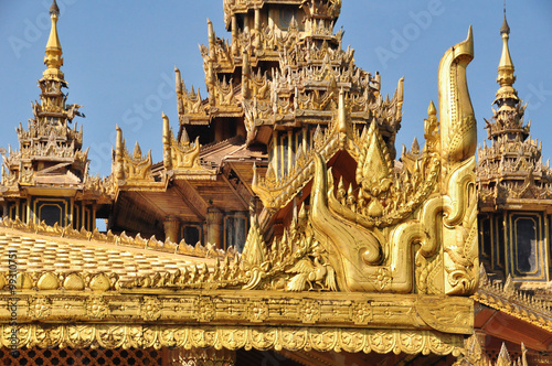 Beautiful detail of Kambawzathardi Golden Palace,Bago, myanmar. photo