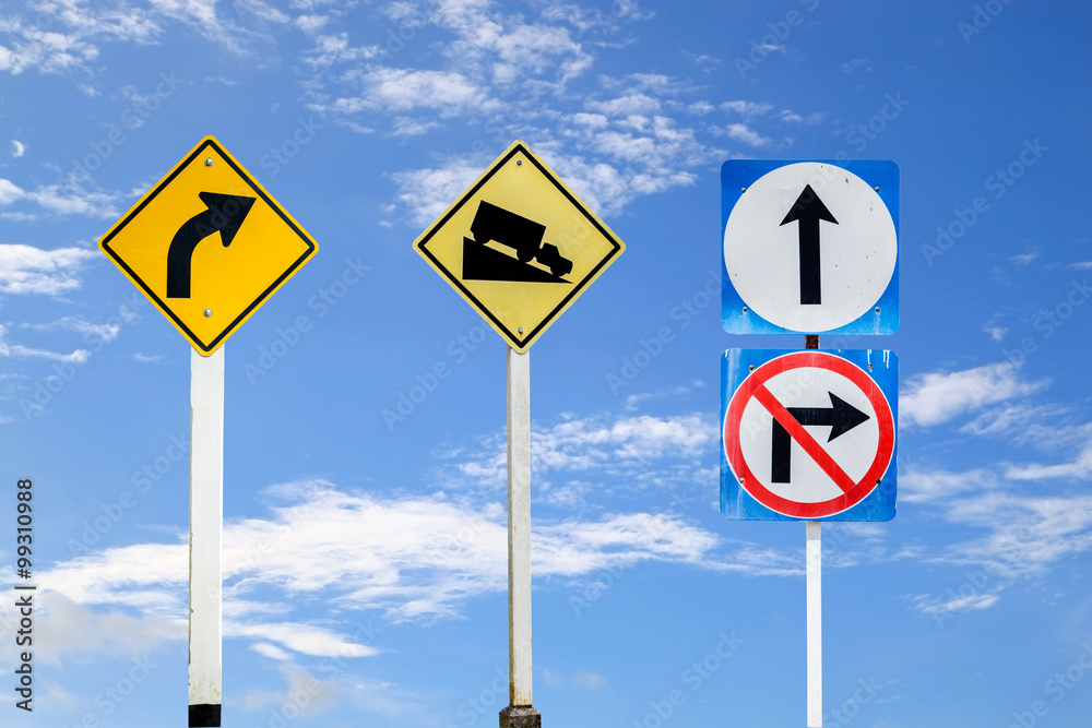road signs, traffic signs set on blue sky  background,with clipp