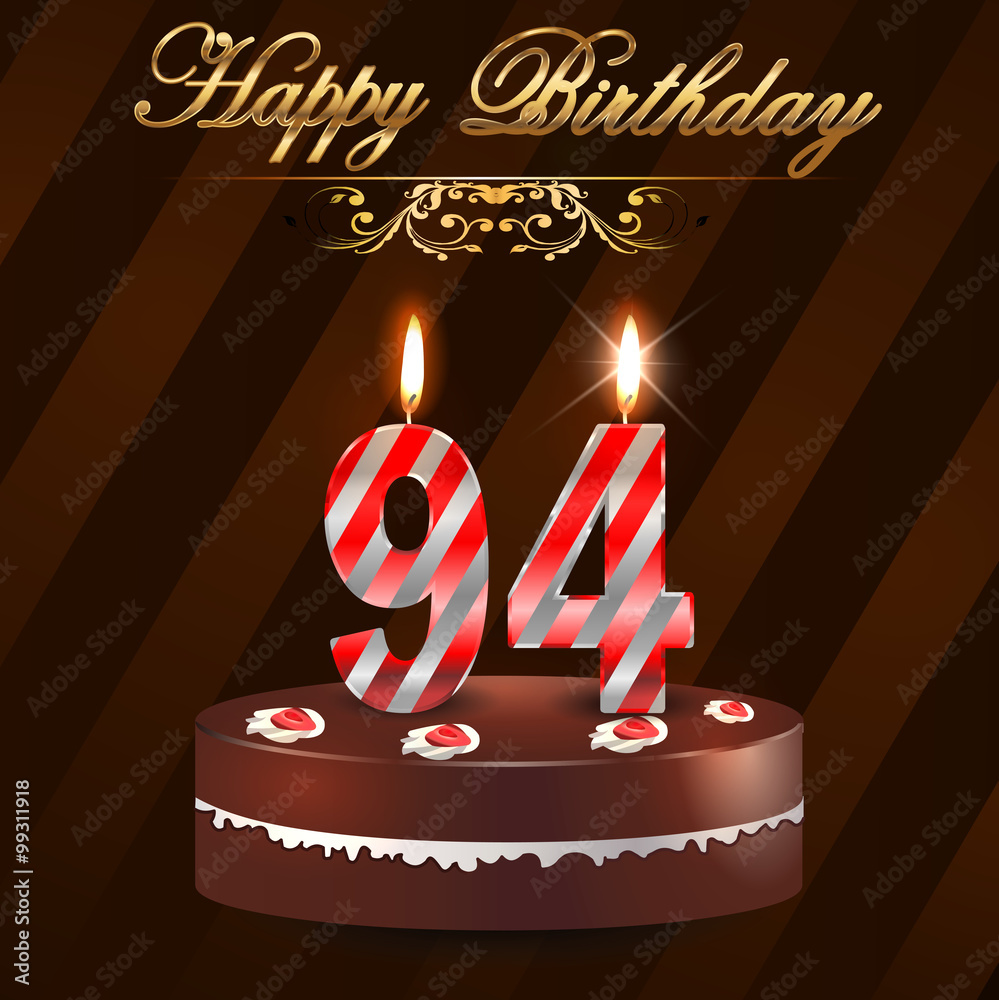 94 Year Happy Birthday Card With Cake And Candles 94th Birthday 94-year-happy-birthday-card-with-cake-and-candles-94th-birthday