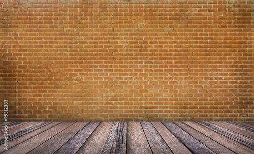 Wood floor and brick wall background