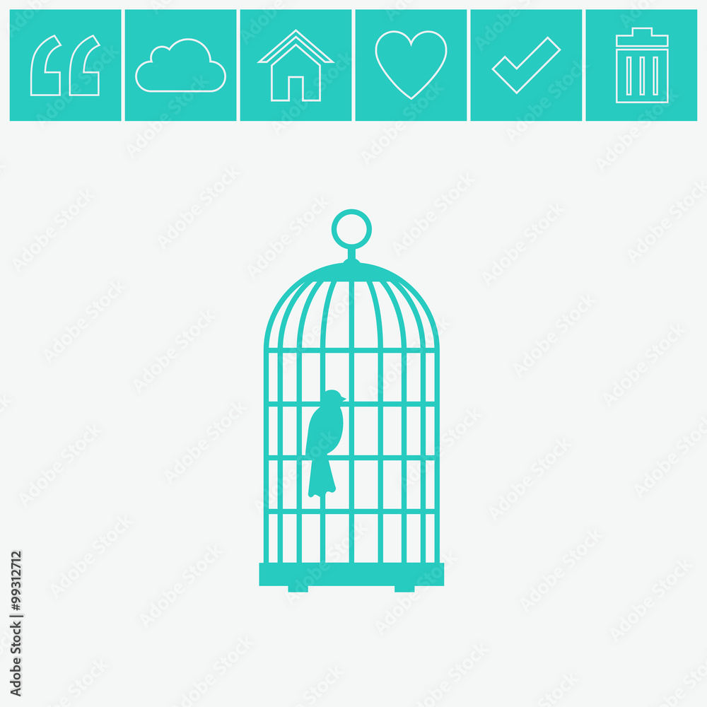 The bird in the cage vector icon. The bird in the cage vector icon.