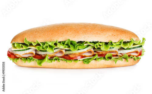 Big tasty sandwich close-up isolated on a white background. © bestphotostudio