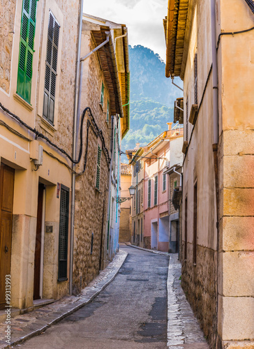 View of an small street of a idyllic old mountain village