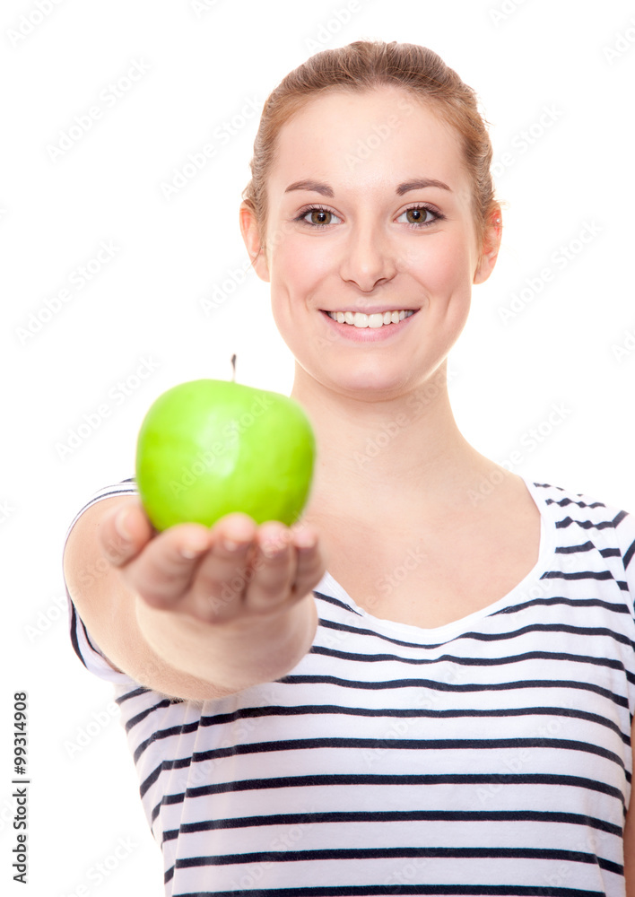 Young woman holding green apple Young woman holding green apple