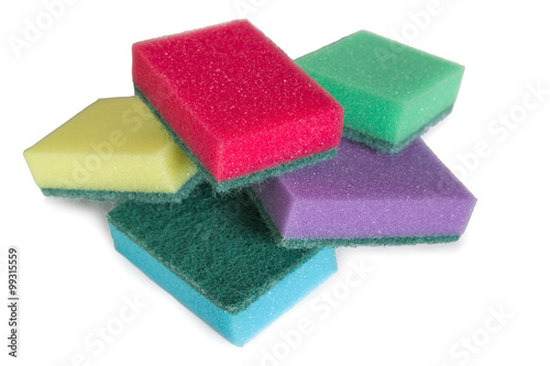 Color sponges for dishwashing isolated on white