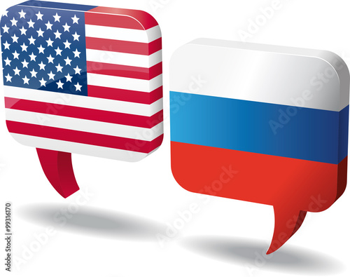 Sprechblasen mit Flaggen Dialog USA Russland