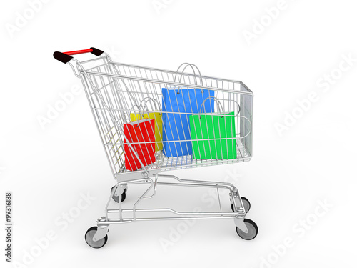 3d shopping cart with gifts bags