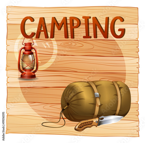 Camping gears with lantern and sleeping bag
