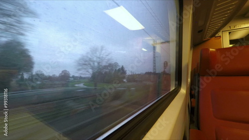 Window view from train travelling in the Netherlands