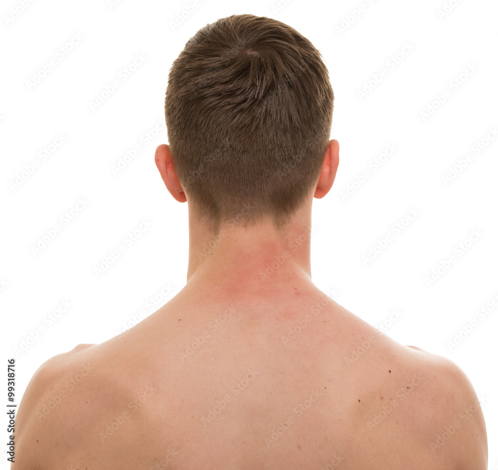 Foto de Male Neck Back isolated on white - REAL Anatomy do Stock