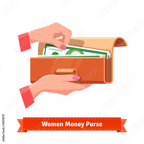 Woman hands taking out banknote from a purse