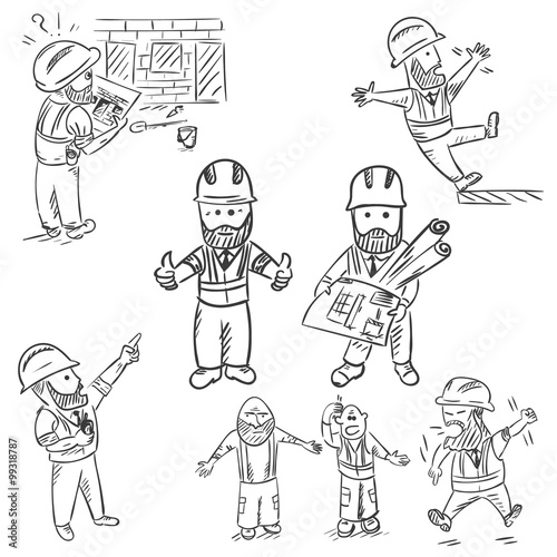 A set of doodle construction manager. Eps10 vector illustration