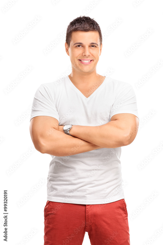 Young joyful man in a plain white t-shirt Young joyful man in a plain white t-shirt