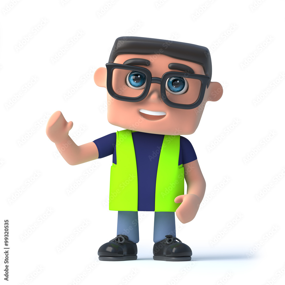 3d Health and safety officer waves hello