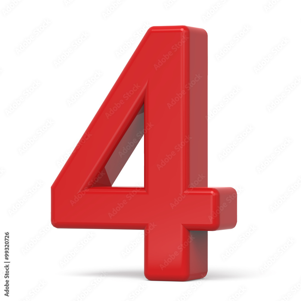 3d plastic red number 4