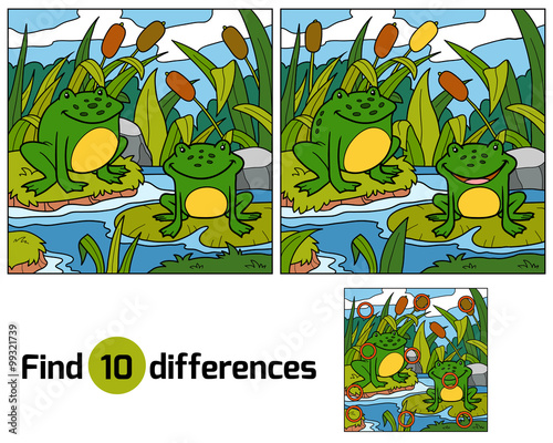 Find differences, game for children (two frogs and background)