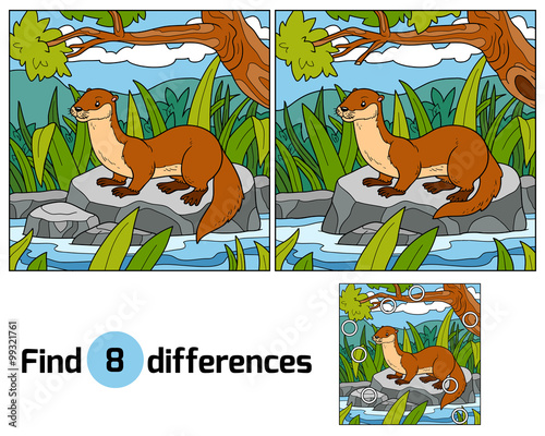 Find differences, game for children (otter and background)