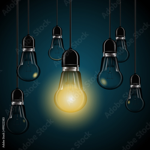light bulbs with glowing on dark blue background eps 10