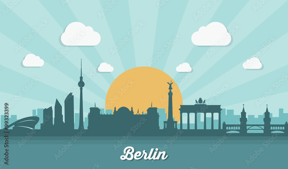 Naklejka premium Berlin skyline - płaska konstrukcja