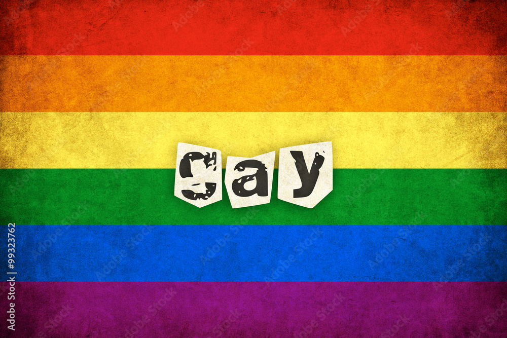 Fototapeta premium Grunge Rainbow flag illustration of gay and lesbian with text