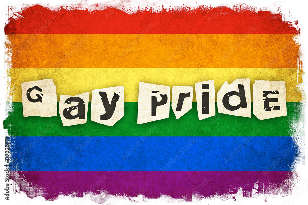 Fototapeta premium Grunge Rainbow flag illustration of gay and lesbian with text
