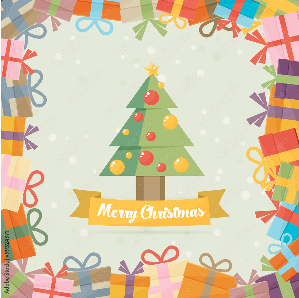 Christmas card. Christmas tree. Vector flat illustration.