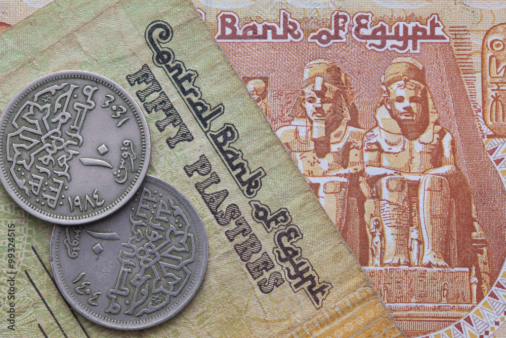 Fototapeta premium Different banknotes and coins of Egyptian money