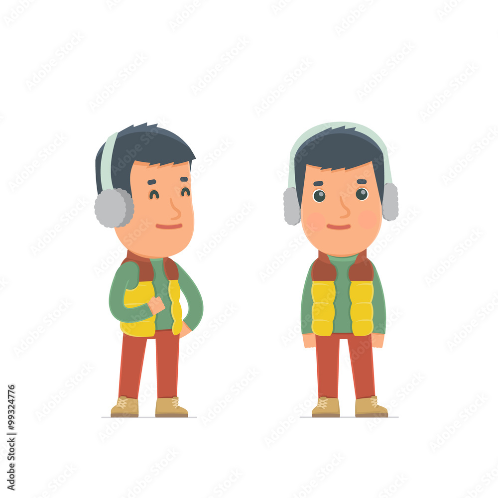 Happy Character Winter Citizen standing in relaxed pose Happy Character Winter Citizen standing in relaxed pose