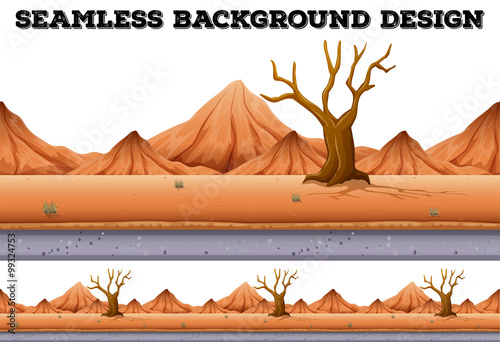 Seamless background design with tree and mountain