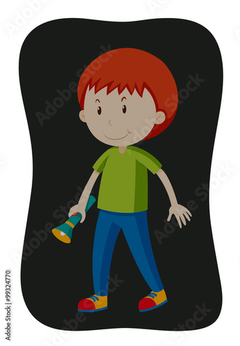 Boy carrying flashlight in the dark