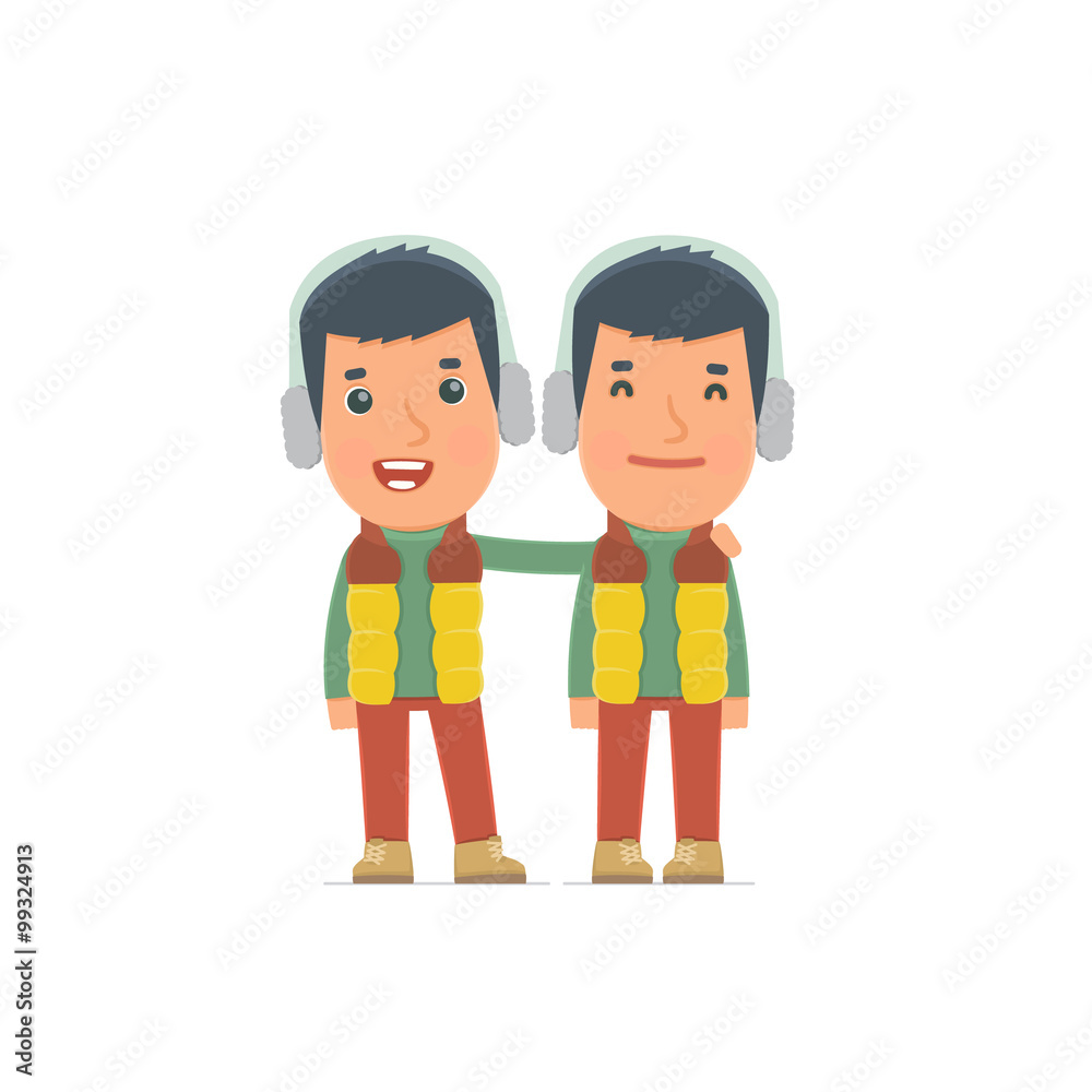 Joyful Character Winter Citizen and his best friend standing tog Joyful Character Winter Citizen and his best friend standing tog