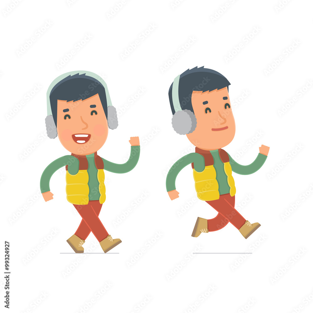 Happy and Cheerful Character Winter Citizen goes and runs Happy and Cheerful Character Winter Citizen goes and runs