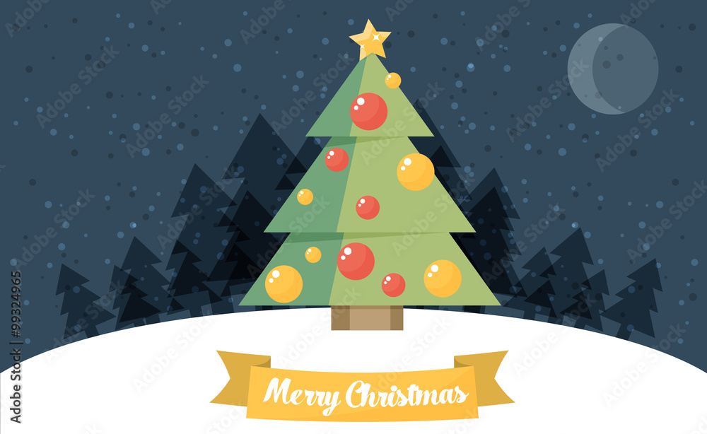 Christmas card. Christmas tree. Vector flat illustration.