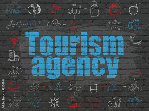 Vacation concept: Tourism Agency on wall background